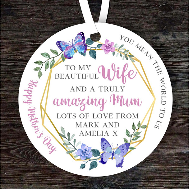 Wife And Mum Mother's Day Gift Blue Butterfly Round Personalised Ornament