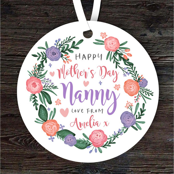 Nanny Mother's Day Gift Flower Wreath Round Personalised Hanging Ornament