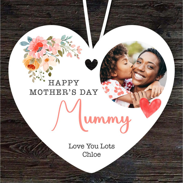 Mummy Floral Photo Mother's Day Gift Heart Personalised Hanging Ornament