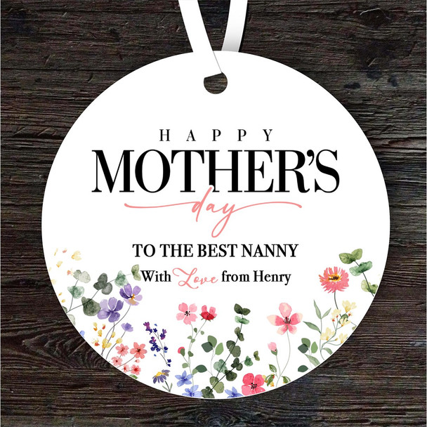 Best Nanny Floral Mother's Day Gift Round Personalised Hanging Ornament