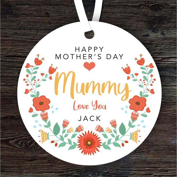 Mummy Red Floral Mother's Day Gift Round Personalised Hanging Ornament