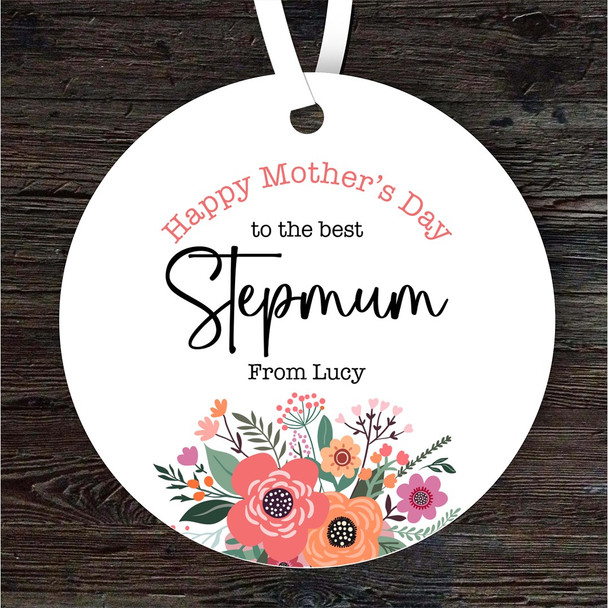 Stepmum Floral Mother's Day Gift Round Personalised Hanging Ornament