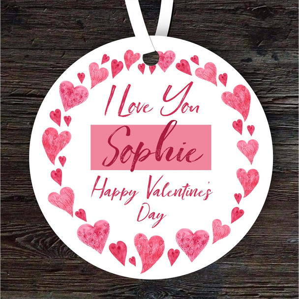 I Love You Happy Valentine's Day Gift Heart Frame Round Personalised Ornament