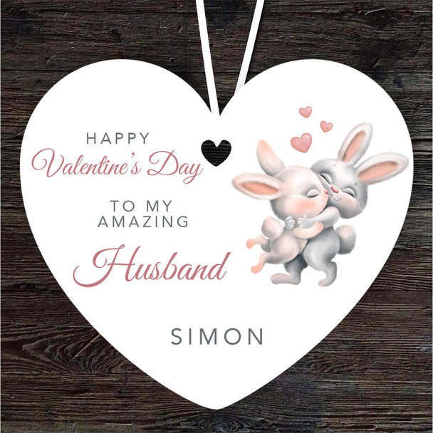 Husband Bunny Couple Valentine's Day Gift Heart Personalised Hanging Ornament