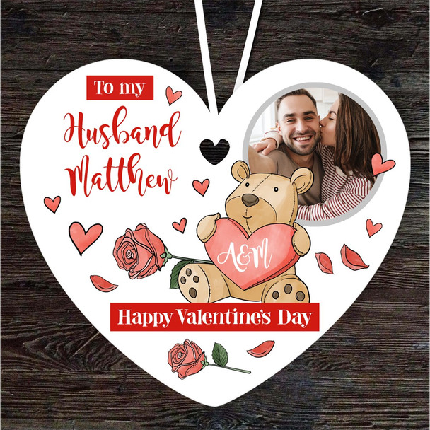 Husband Bear Valentine's Day Photo Gift Heart Personalised Hanging Ornament