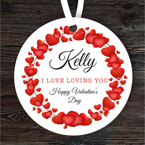 Red Hearts Wreath Valentine's Day Gift Round Personalised Hanging Ornament