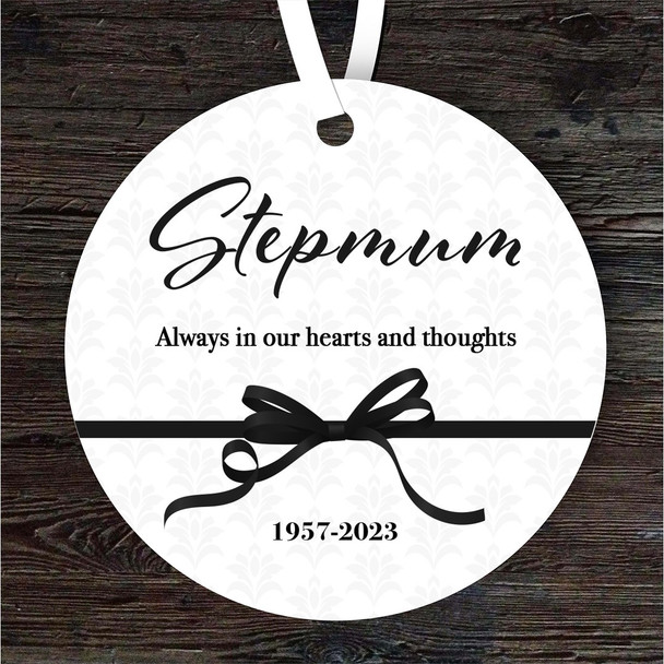 Stepmum Memorial Black Ribbon Keepsake Gift Round Personalised Hanging Ornament