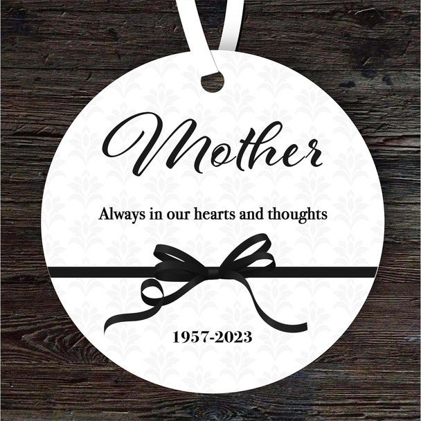 Mother Memorial Black Ribbon Keepsake Gift Round Personalised Hanging Ornament