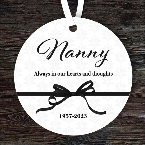 Nanny Memorial Black Ribbon Keepsake Gift Round Personalised Hanging Ornament