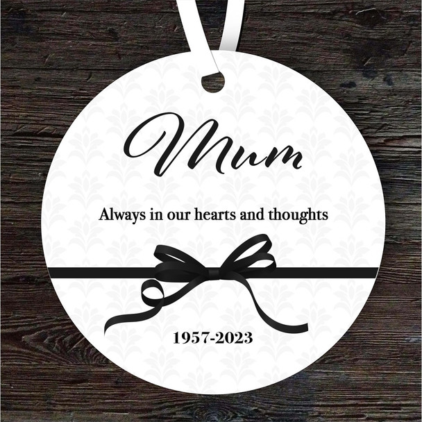 Mum Memorial Black Ribbon Keepsake Gift Round Personalised Hanging Ornament