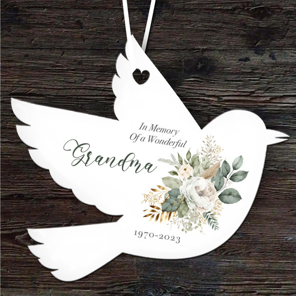 Grandma Memorial Floral Keepsake Gift Bird Personalised Hanging Ornament