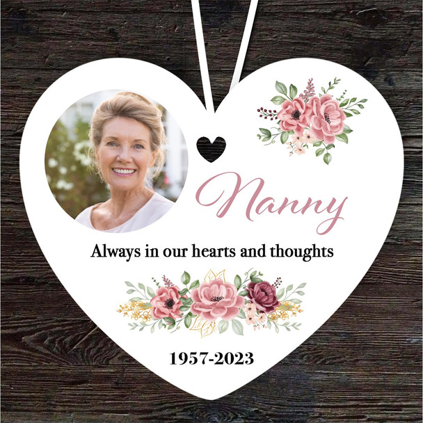 Nanny Floral Memorial Keepsake Heart Personalised Hanging Ornament