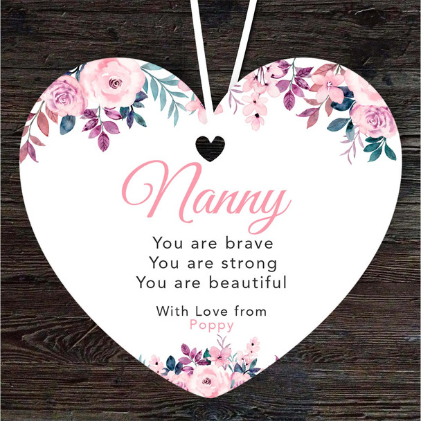 Gift For Nanny Pink Watercolour Floral Heart Personalised Hanging Ornament