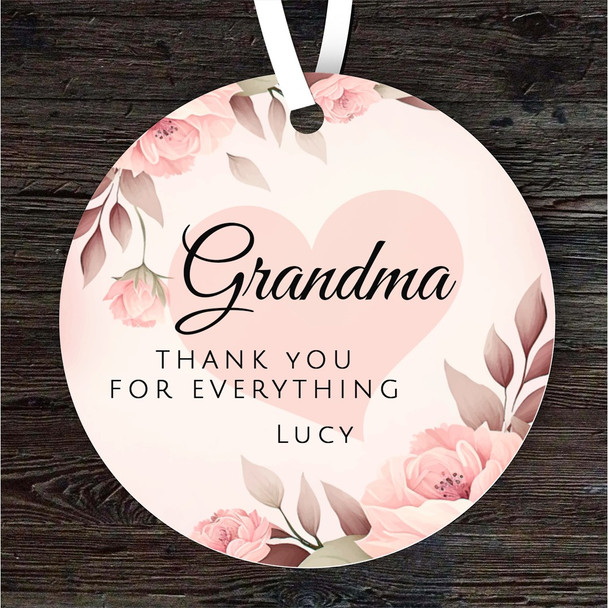 Gift For Grandma Thank You Floral Round Personalised Hanging Ornament