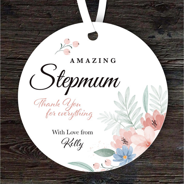 Amazing Stepmum Gift Floral Round Personalised Hanging Ornament