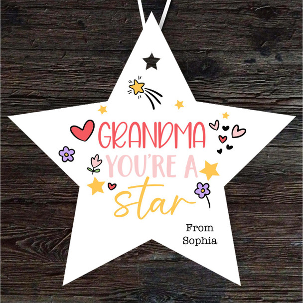 Gift For Grandma Doodle Star Personalised Hanging Ornament
