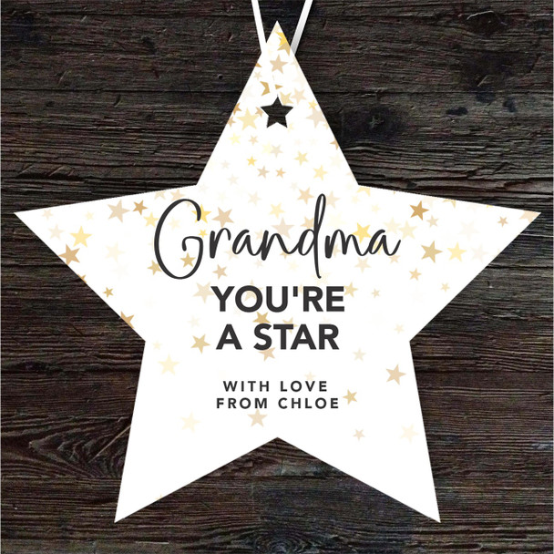 Gift For Grandma Gold Stars Personalised Hanging Ornament