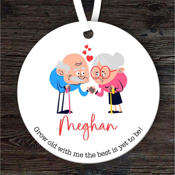 Cute Elderly Couple Romantic Gift Round Personalised Hanging Ornament