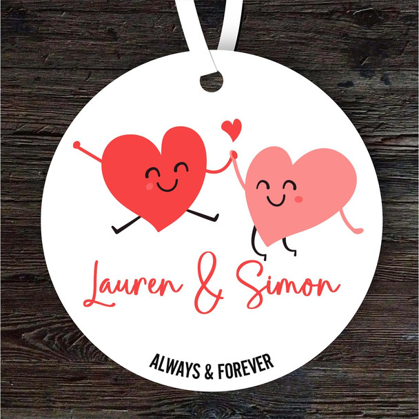 Heart Couple Cute Romantic Gift Round Personalised Hanging Ornament