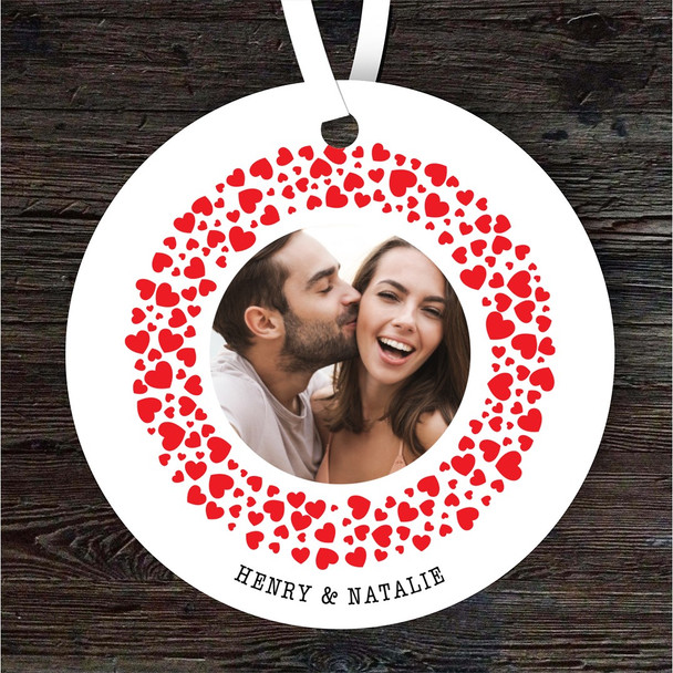 Red Heart Wreath Romantic Gift Round Personalised Hanging Ornament