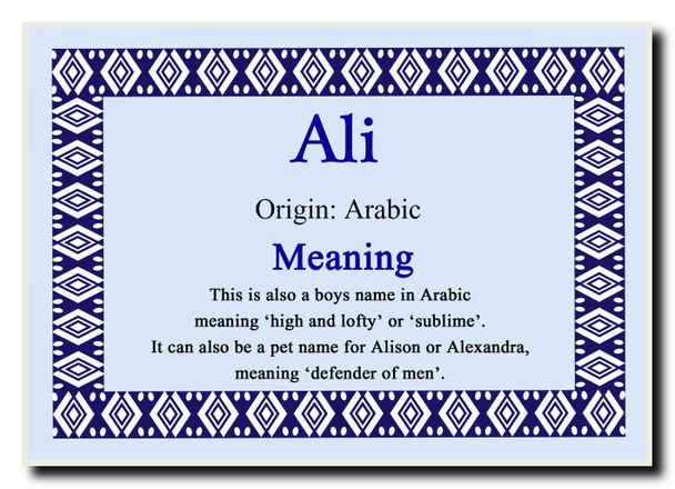 Ali Personalised Name Meaning Jumbo Magnet