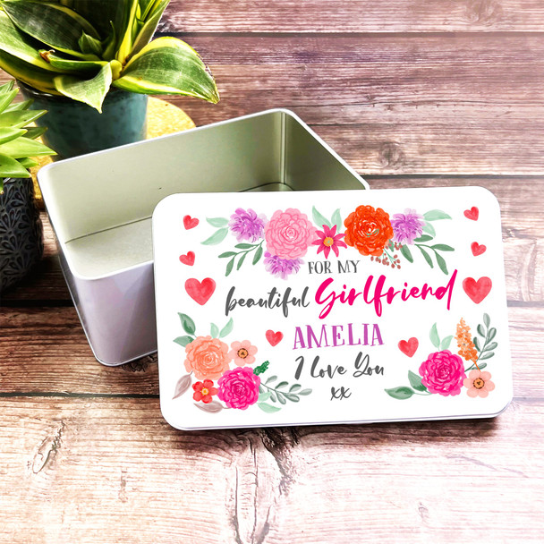 Beautiful Gift For Girlfriend Flowers Personalised Storage Tin