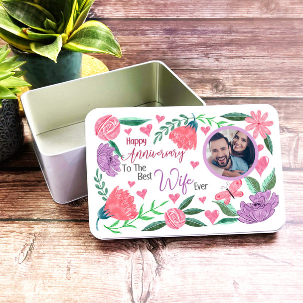 Best Wife Ever Purple Butterfly Photo Anniversary Gift Personalised Storage Tin