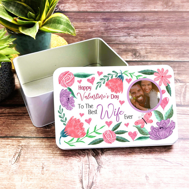 Best Wife Ever Purple Butterfly Photo Valentine's Gift Personalised Storage Tin