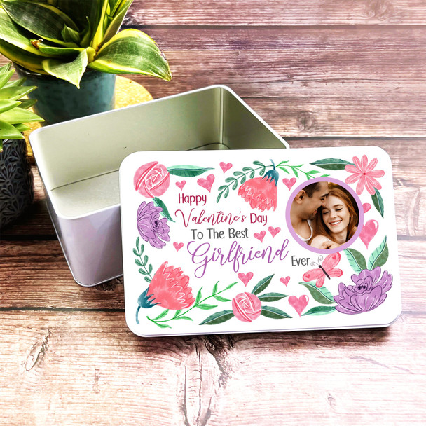 Best Girlfriend Ever Purple Butterfly Photo Valentine's Gift Personalised Tin