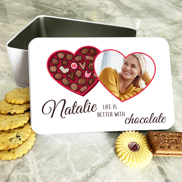 Box Of Chocolate Heart Photo Frame Romantic Gift Personalised Treat Tin