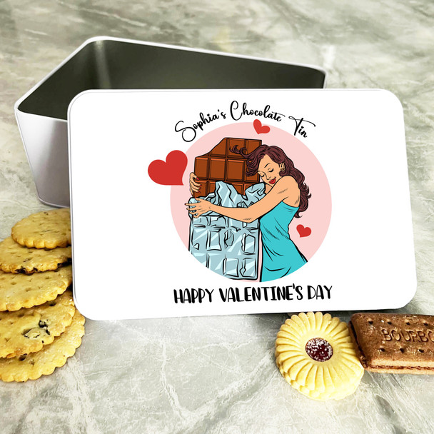 Woman Hugging Chocolate Valentine's Gift Personalised Sweet Treat Chocolate Tin