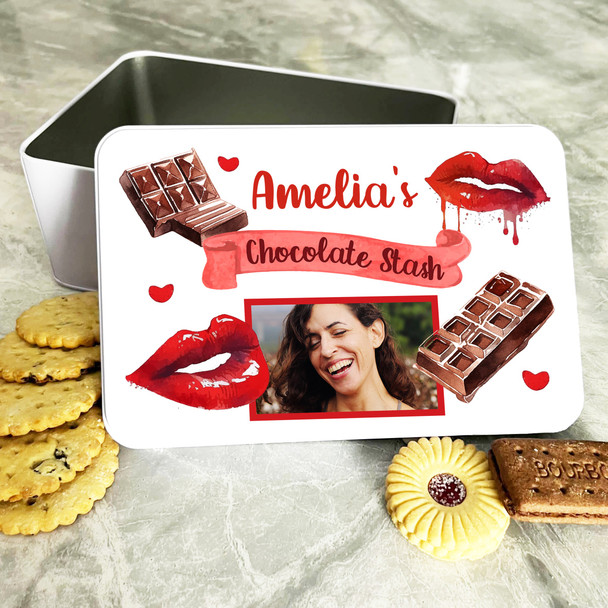 Chocolate Stash Red Lips Photo Love Romantic Gift Personalised Treat Tin