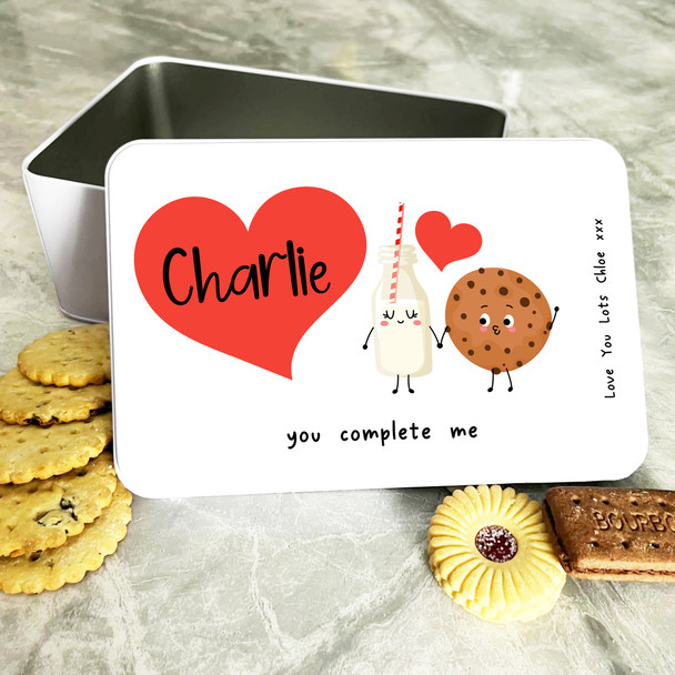 Cute Milk And Cookie Couple Romantic Gift Personalised Biscuit Tin