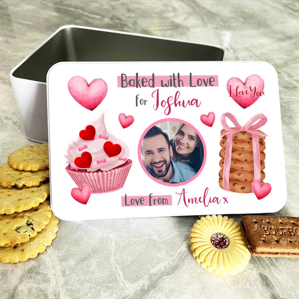 Baked With Love Cupcake Cookie Photo Romantic Gift Personalised Cake Tin