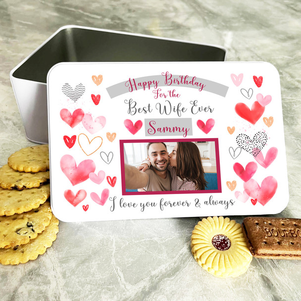 Best Wife Ever Heart Photo Birthday Gift Personalised Treat Tin