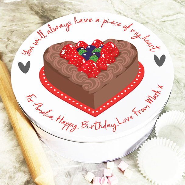Round Cake Piece Of My Heart Birthday Gift Personalised Cake Tin