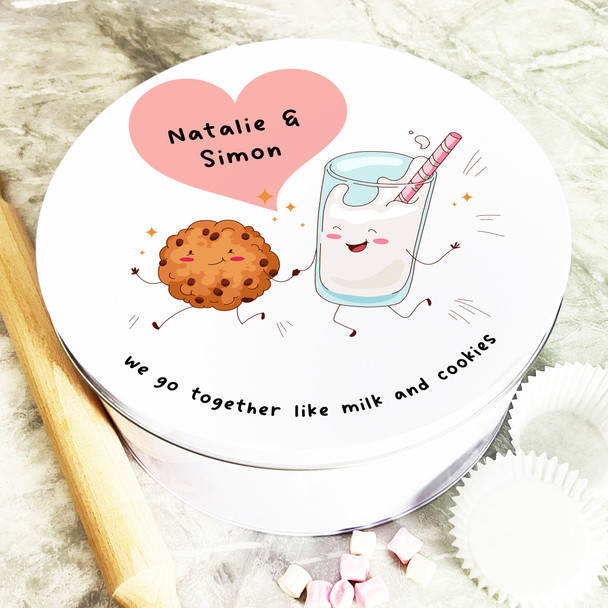 Round Happy Cookie And Milk Romantic Gift Sweet Treat Personalised Biscuit Tin