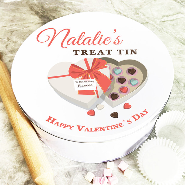 Round Heart Box Of Chocolate Valentine's Gift For Fiancée Personalised Treat Tin