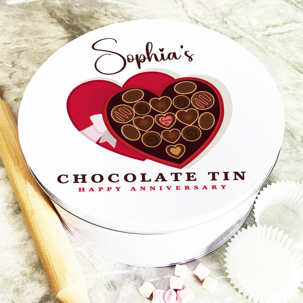 Round Heart Shape Box Of Chocolate Anniversary Gift Personalised Sweet Treat Tin