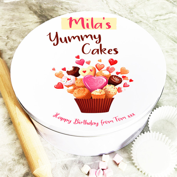 Round Love Cupcake Birthday Gift Personalised Cake Tin