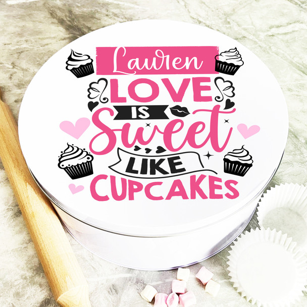 Round Love Is Sweet Romantic Gift Personalised Cake Tin