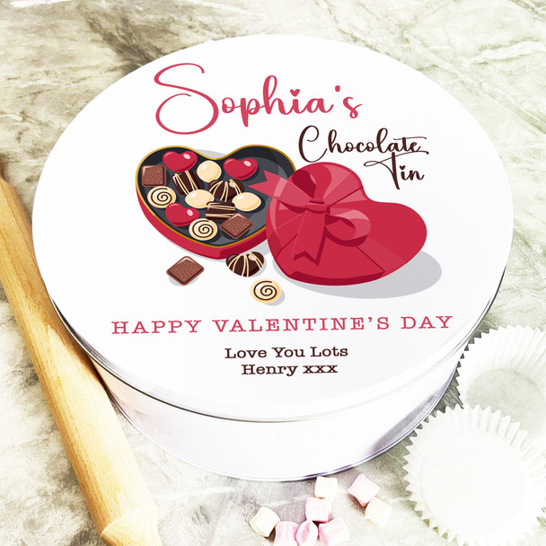 Round Red Heart Chocolate Box Valentine's Gift Cake Sweet Treat Personalised Tin