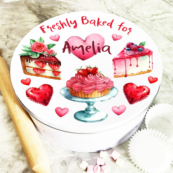 Round Cake Freshly Baked For Red Romantic Gift Personalised Cake Tin