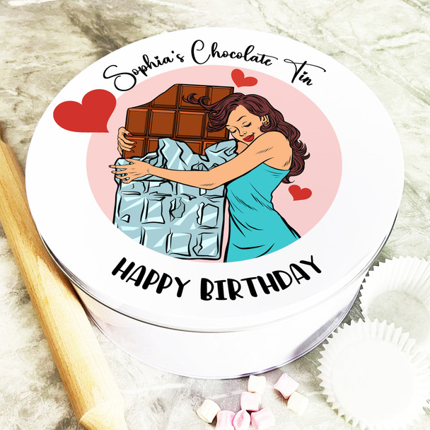 Round Woman Hugging Chocolate Birthday Gift Personalised Treat Tin