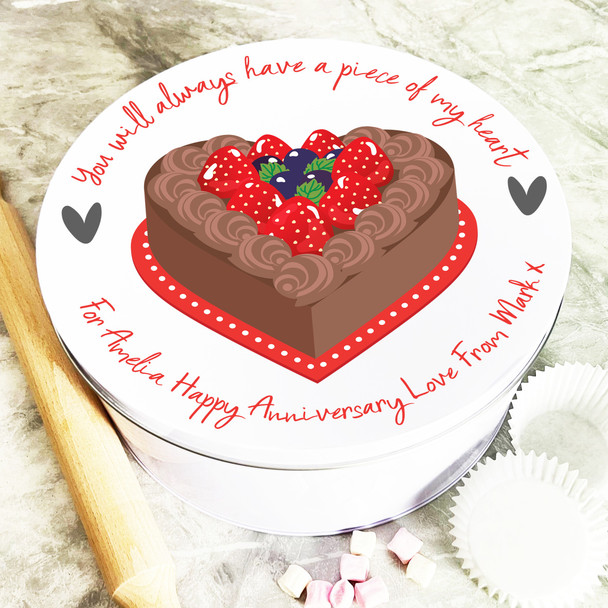 Round Cake Piece Of My Heart Anniversary Gift Personalised Cake Tin