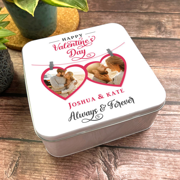 Square Always & Forever Photo Heart Valentine's Gift Personalised Storage Tin