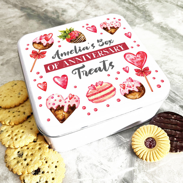 Square Box Of Treats Anniversary Gift Personalised Sweet Tin