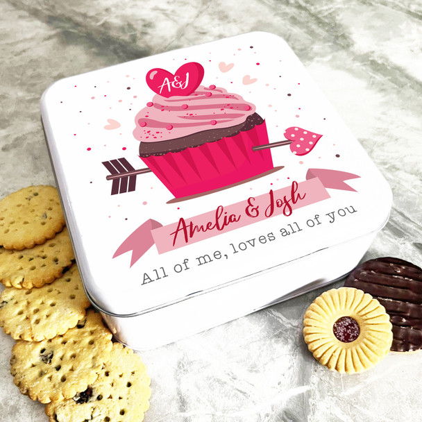 Square Cupcake All Of Me Romantic Gift Personalised Cake Tin