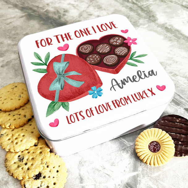 Square For The One I Love Chocolates Romantic Gift Personalised Treat Tin