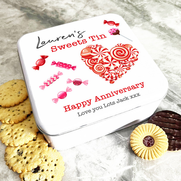 Square Heart Made Of Sweets Anniversary Gift Personalised Sweet Treat Tin